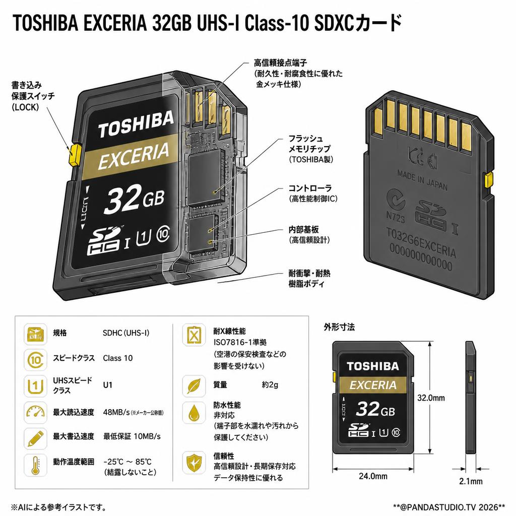 TOSHIBA EXCERIA 32GB UHS-I Class-10 SDXCカード スペック