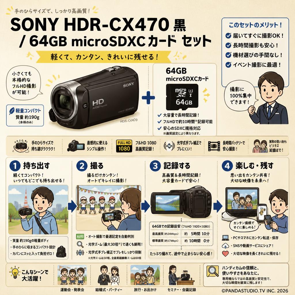 SONY HDR-CX470 黒 / 64GB microSDXCカード セット 概要
