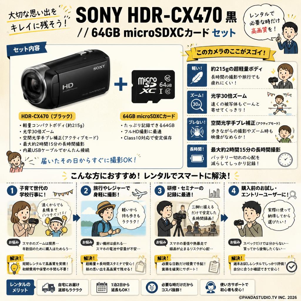 SONY HDR-CX470 黒 / 64GB microSDXCカード セット おもな対象のお客様