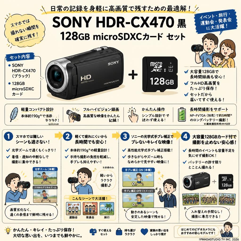 SONY HDR-CX470 黒 / 128GB microSDXCカード セット 概要