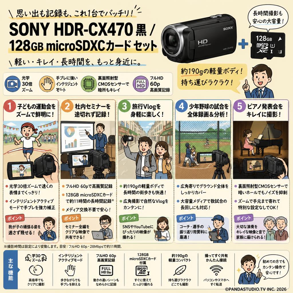 SONY HDR-CX470 黒 / 128GB microSDXCカード セット 用途