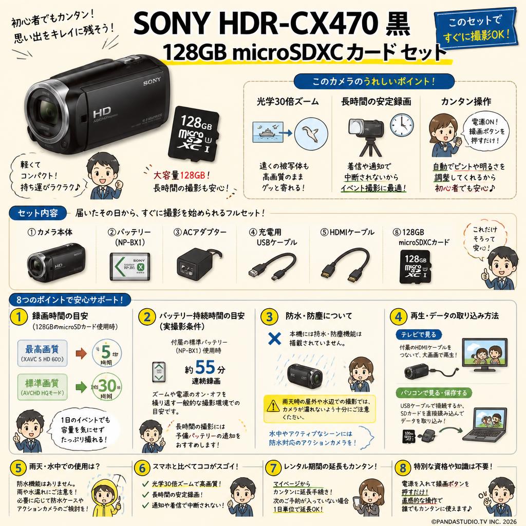 SONY HDR-CX470 黒 / 128GB microSDXCカード セット FAQ（よくある質問と答え）