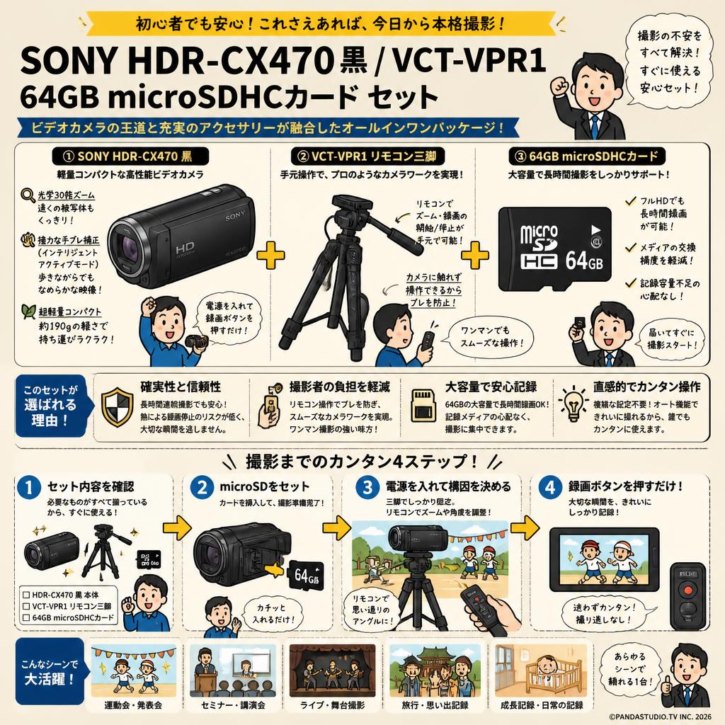 SONY HDR-CX470 黒 / VCT-VPR1 / 64GB microSDHCカード セット 概要
