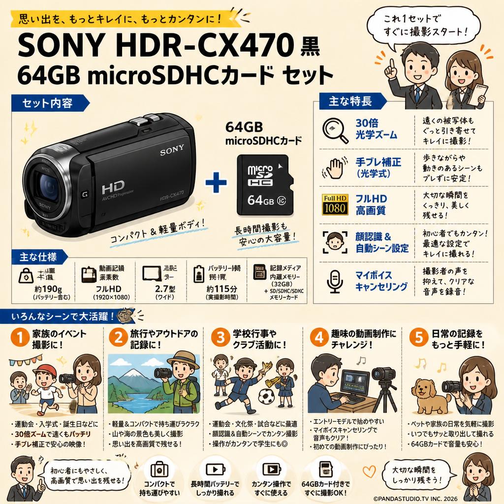 SONY HDR-CX470 黒 / 64GB microSDHCカード セット 用途