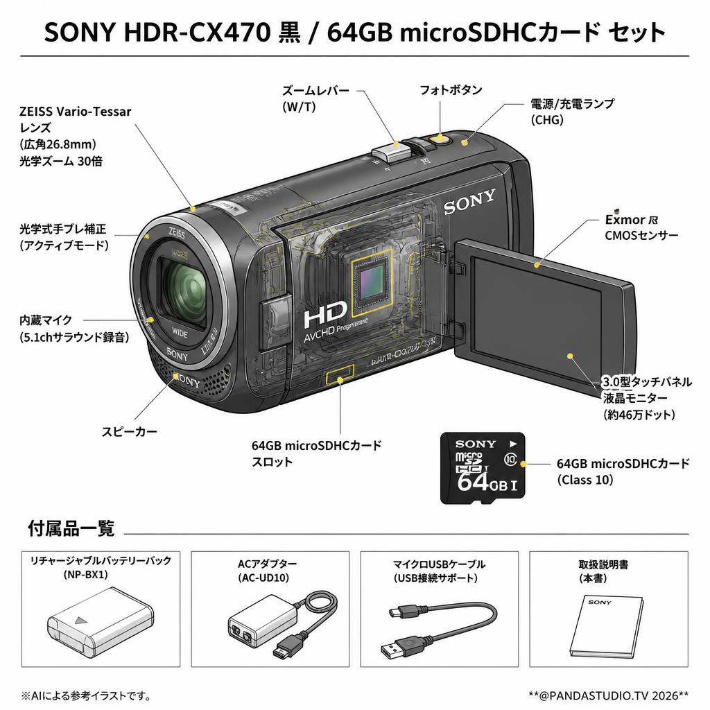SONY HDR-CX470 黒 / 64GB microSDHCカード セット スペック