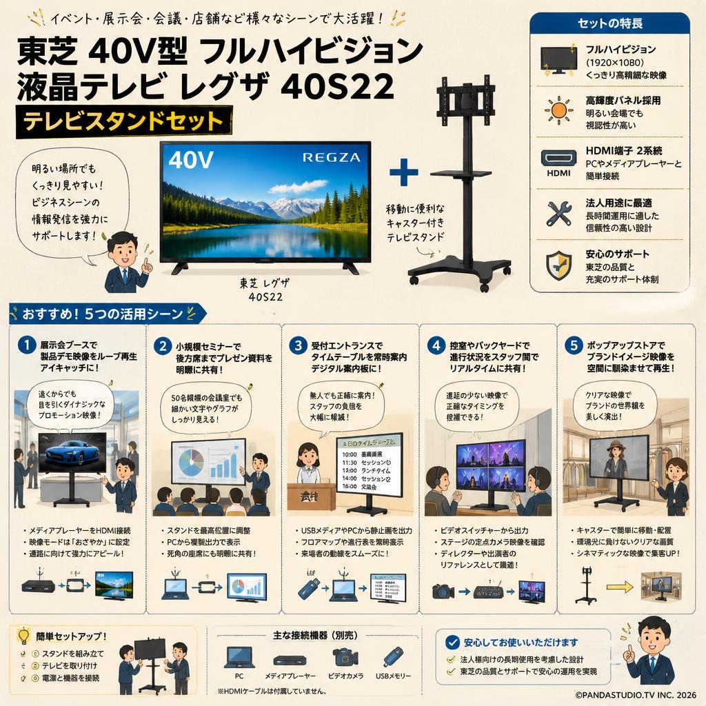 東芝 40V型 フルハイビジョン液晶テレビ レグザ 40S22 / テレビスタンドセット 用途