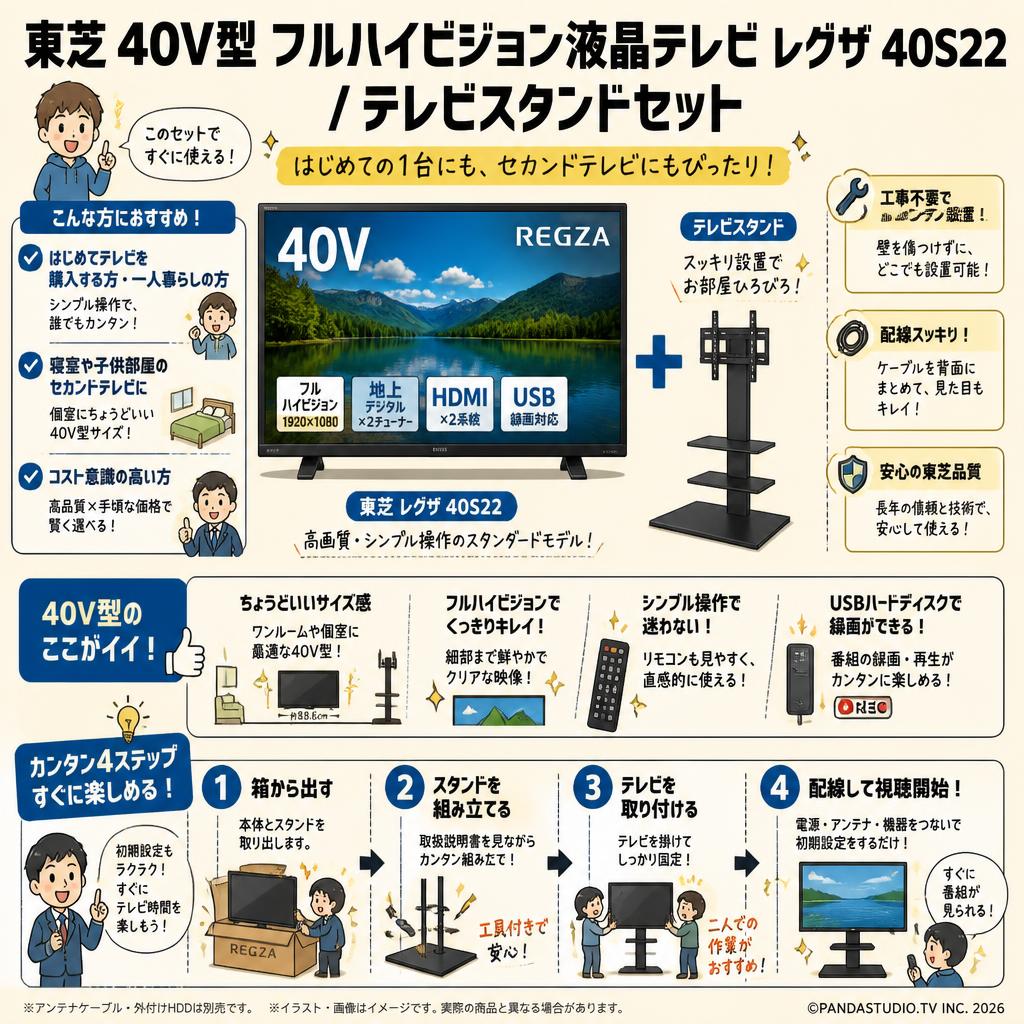 東芝 40V型 フルハイビジョン液晶テレビ レグザ 40S22 / テレビスタンドセット おもな対象のお客様