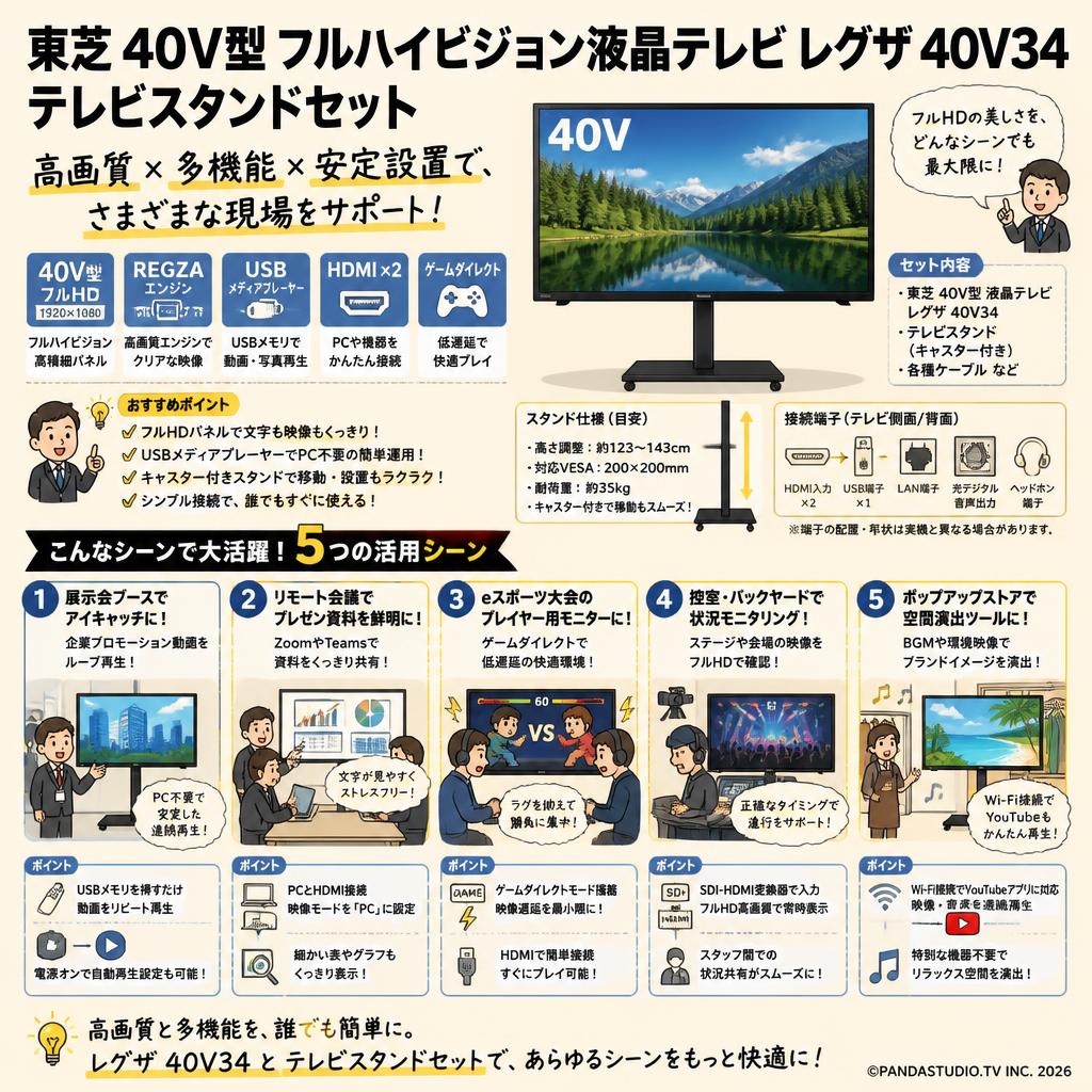 東芝 40V型 フルハイビジョン液晶テレビ レグザ 40V34 / テレビスタンドセット 用途
