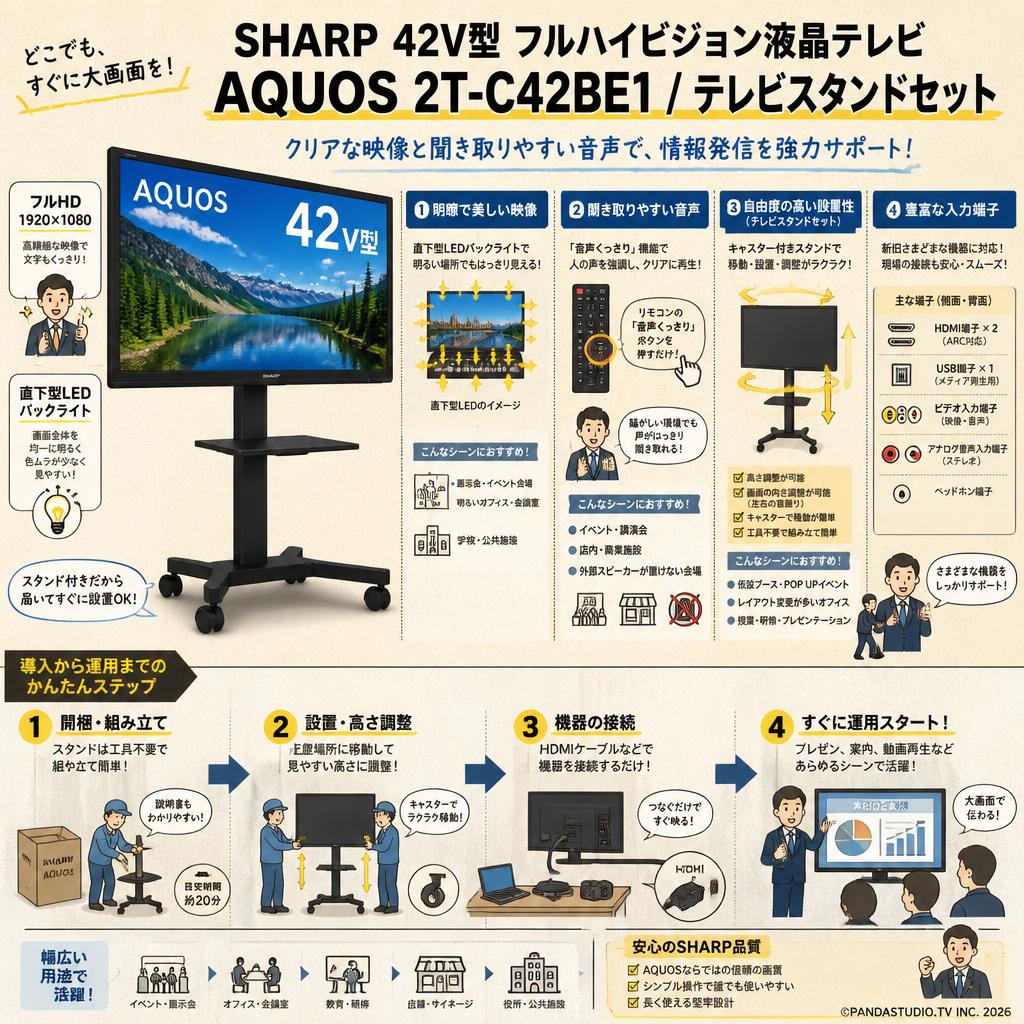 SHARP 42V型 フルハイビジョン液晶テレビ AQUOS 2T-C42BE1 / テレビスタンドセット 概要