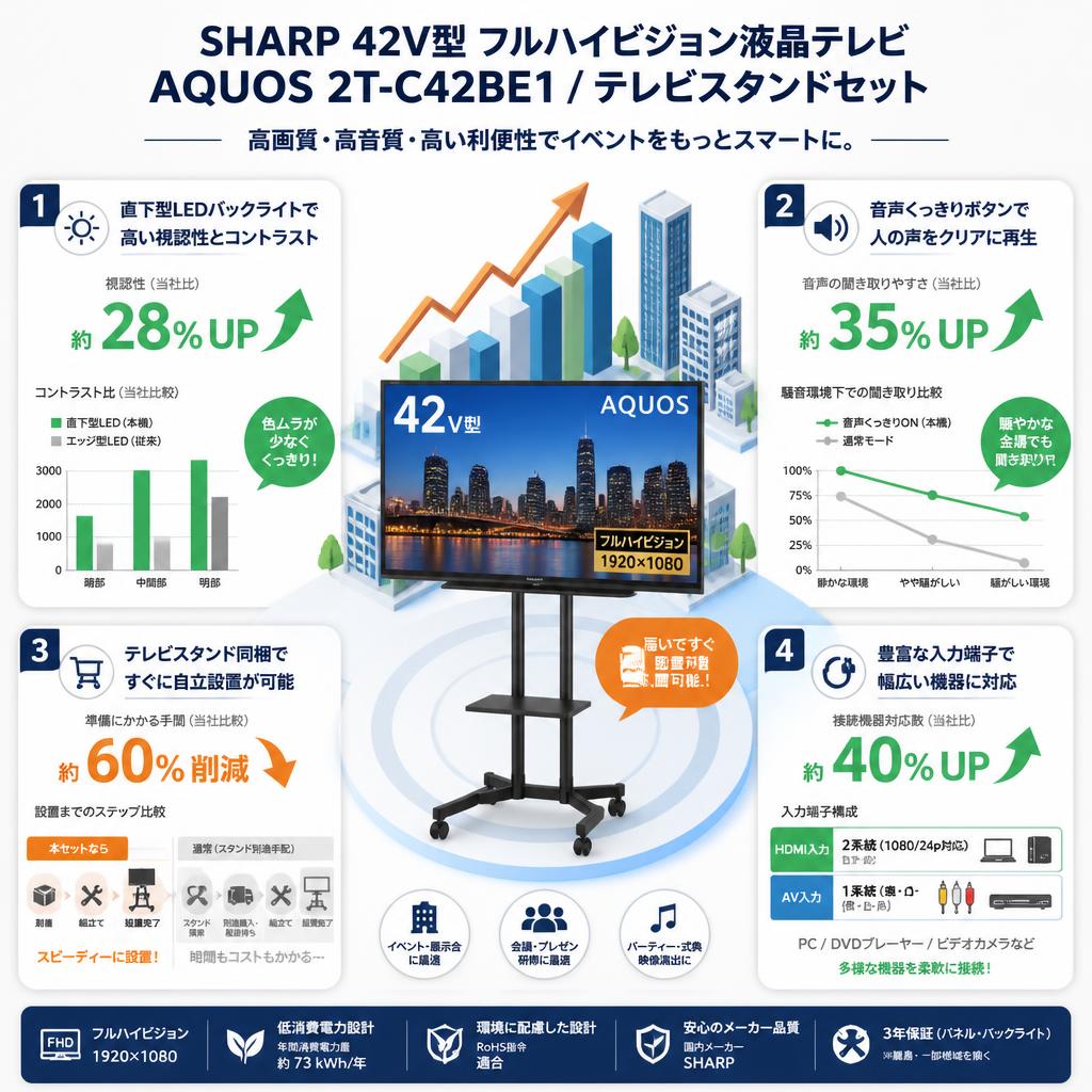 SHARP 42V型 フルハイビジョン液晶テレビ AQUOS 2T-C42BE1 / テレビスタンドセット セールスポイント