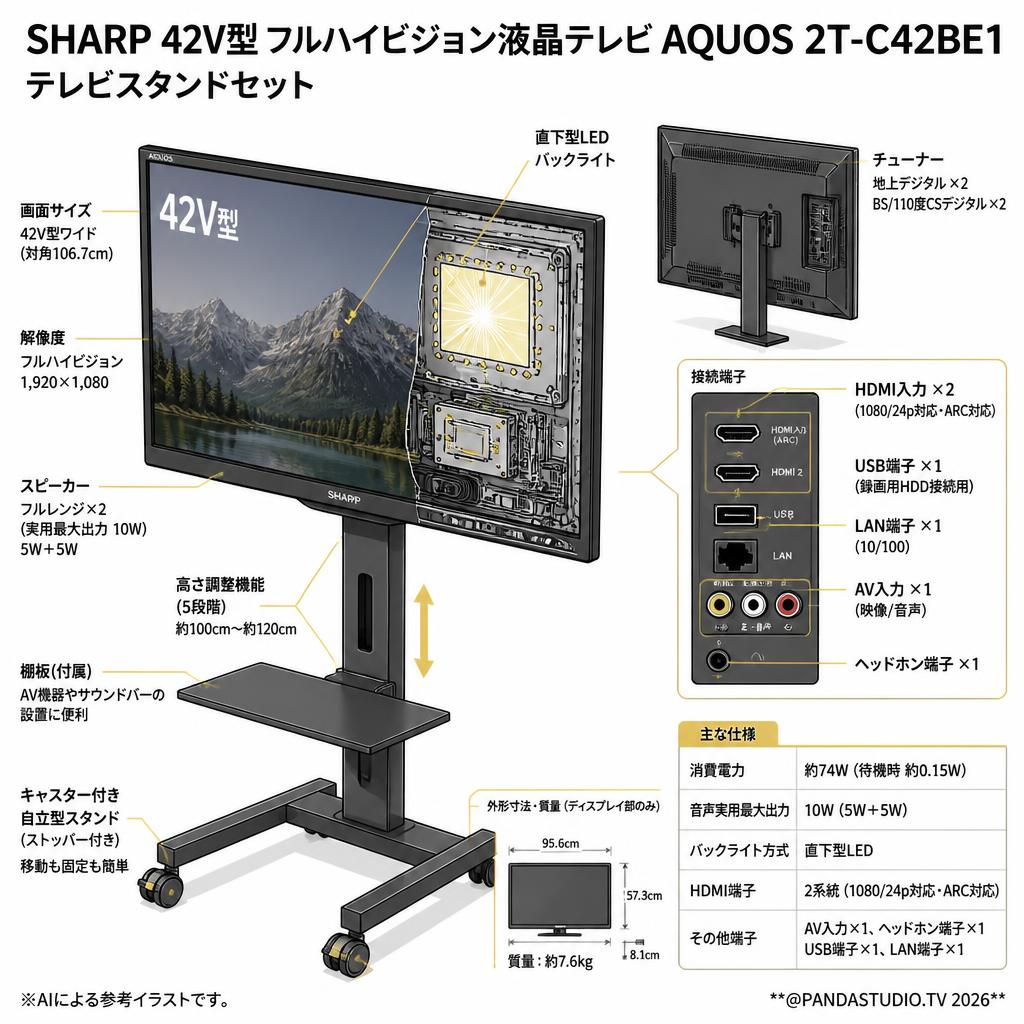 SHARP 42V型 フルハイビジョン液晶テレビ AQUOS 2T-C42BE1 / テレビスタンドセット スペック