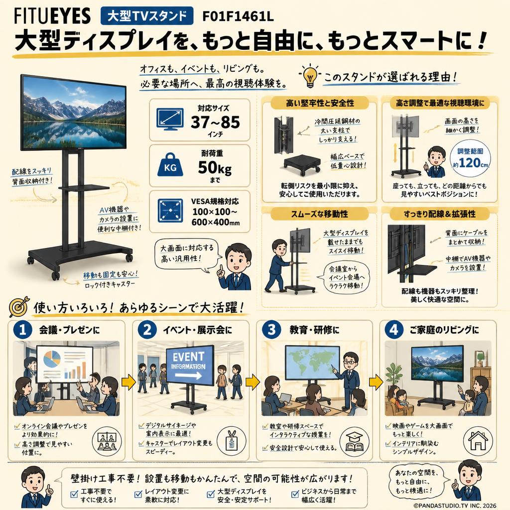 FITUEYES テレビスタンド 大型TVスタンド （37~85インチ対応）【 耐荷重50kg】F01F1461L 概要