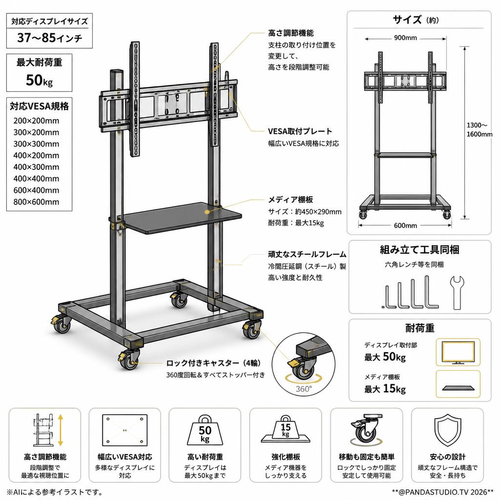 FITUEYES テレビスタンド 大型TVスタンド （37~85インチ対応）【 耐荷重50kg】F01F1461L スペック