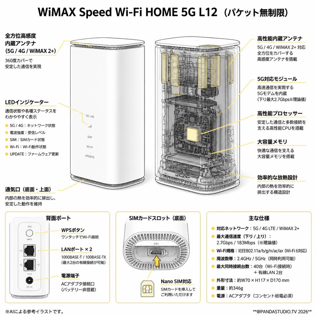 WiMAX Speed Wi-Fi HOME 5G L12（パケット無制限） スペック