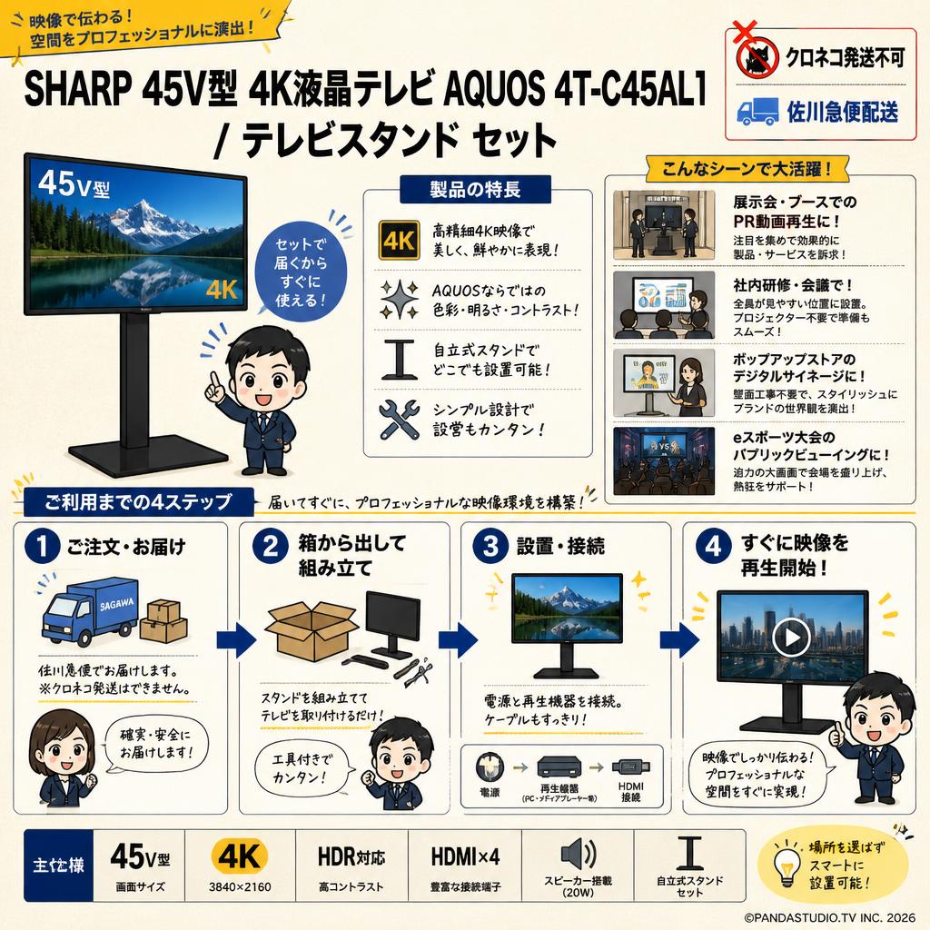 SHARP 45V型 4K液晶テレビ AQUOS 4T-C45AL1 / テレビスタンド セット【クロネコ発送不可/佐川急便配送】 おもな対象のお客様