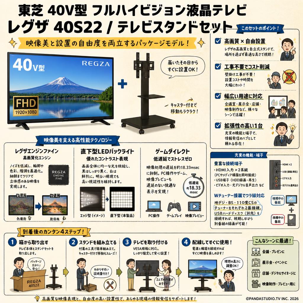 東芝 40V型 フルハイビジョン液晶テレビ レグザ 40S22 / テレビスタンドセット 概要