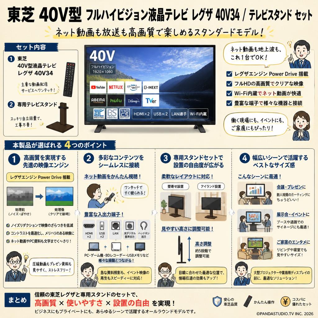 東芝 40V型 フルハイビジョン液晶テレビ レグザ 40V34 / テレビスタンド セット 概要