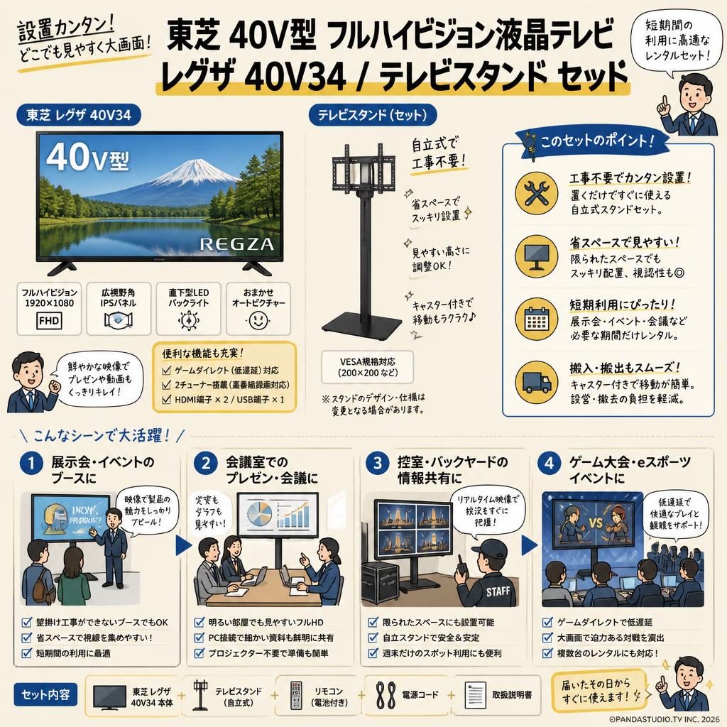 東芝 40V型 フルハイビジョン液晶テレビ レグザ 40V34 / テレビスタンド セット おもな対象のお客様