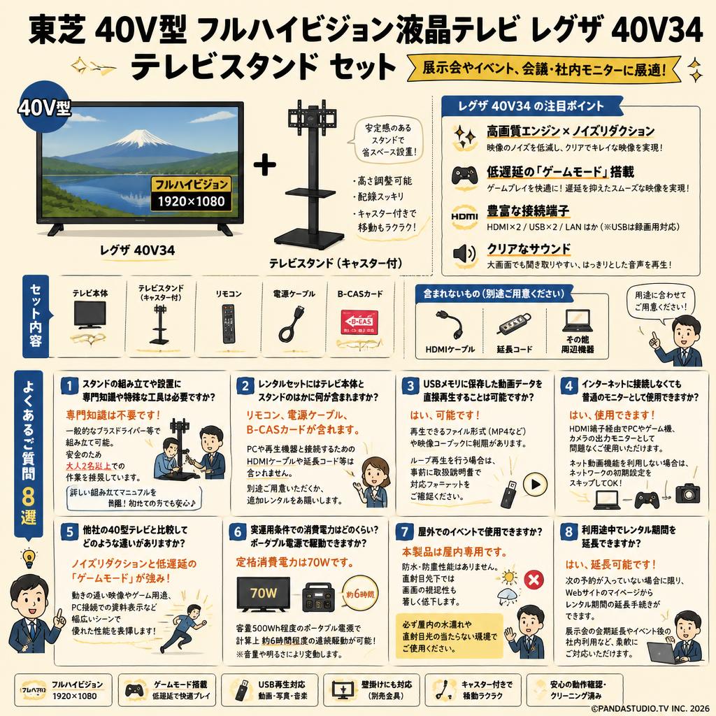 東芝 40V型 フルハイビジョン液晶テレビ レグザ 40V34 / テレビスタンド セット FAQ（よくある質問と答え）