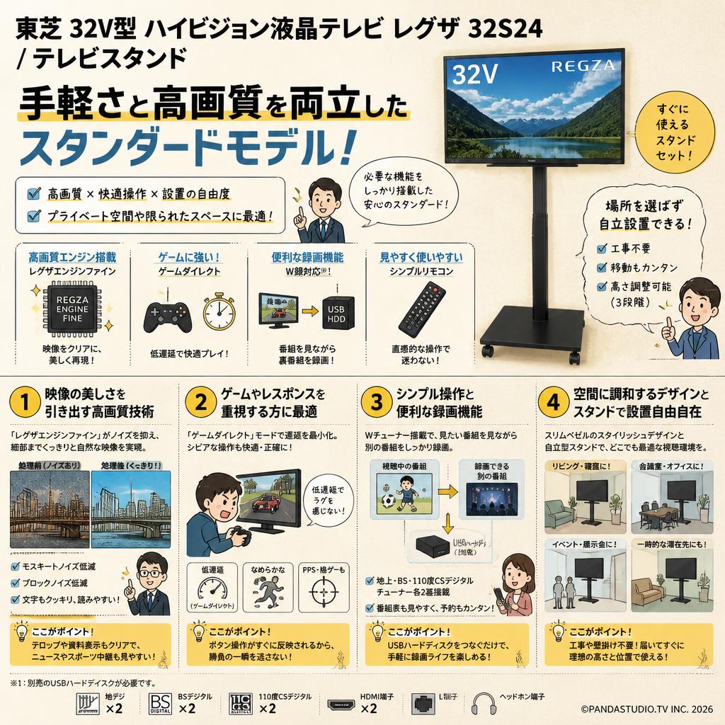 東芝 32V型 ハイビジョン液晶テレビ レグザ 32S24 / テレビスタンド 概要