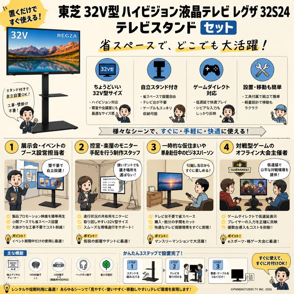 東芝 32V型 ハイビジョン液晶テレビ レグザ 32S24 / テレビスタンド おもな対象のお客様