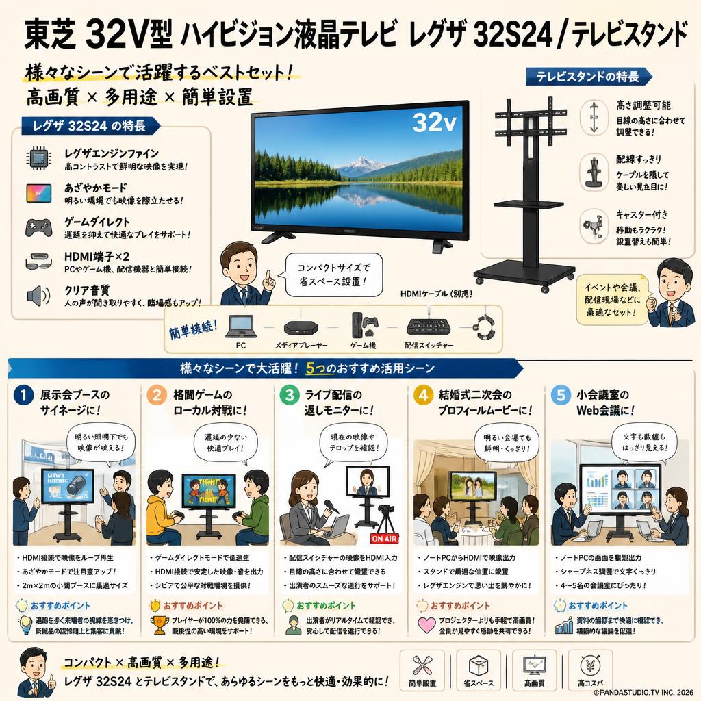 東芝 32V型 ハイビジョン液晶テレビ レグザ 32S24 / テレビスタンド 用途