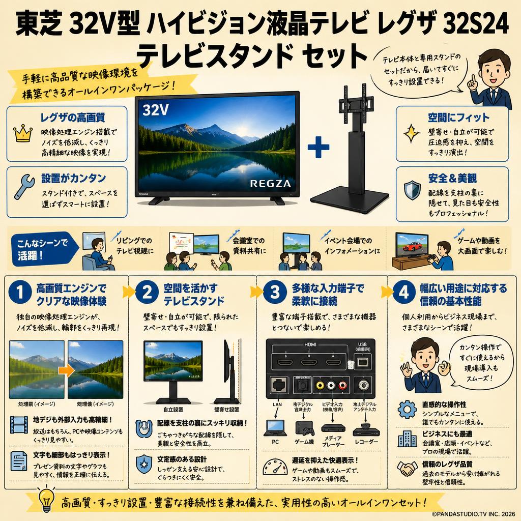 東芝 32V型 ハイビジョン液晶テレビ レグザ 32S24 / テレビスタンド セット 概要