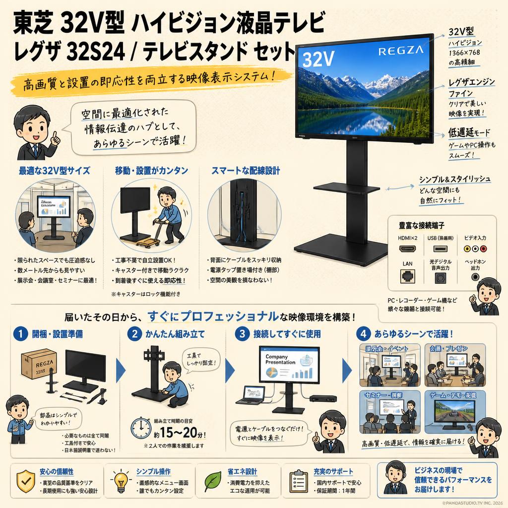 東芝 32V型 ハイビジョン液晶テレビ レグザ 32S24 / テレビスタンド セット 概要