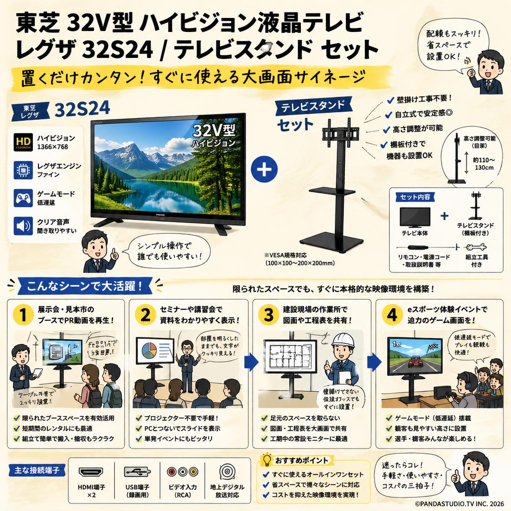 東芝 32V型 ハイビジョン液晶テレビ レグザ 32S24 / テレビスタンド セット おもな対象のお客様