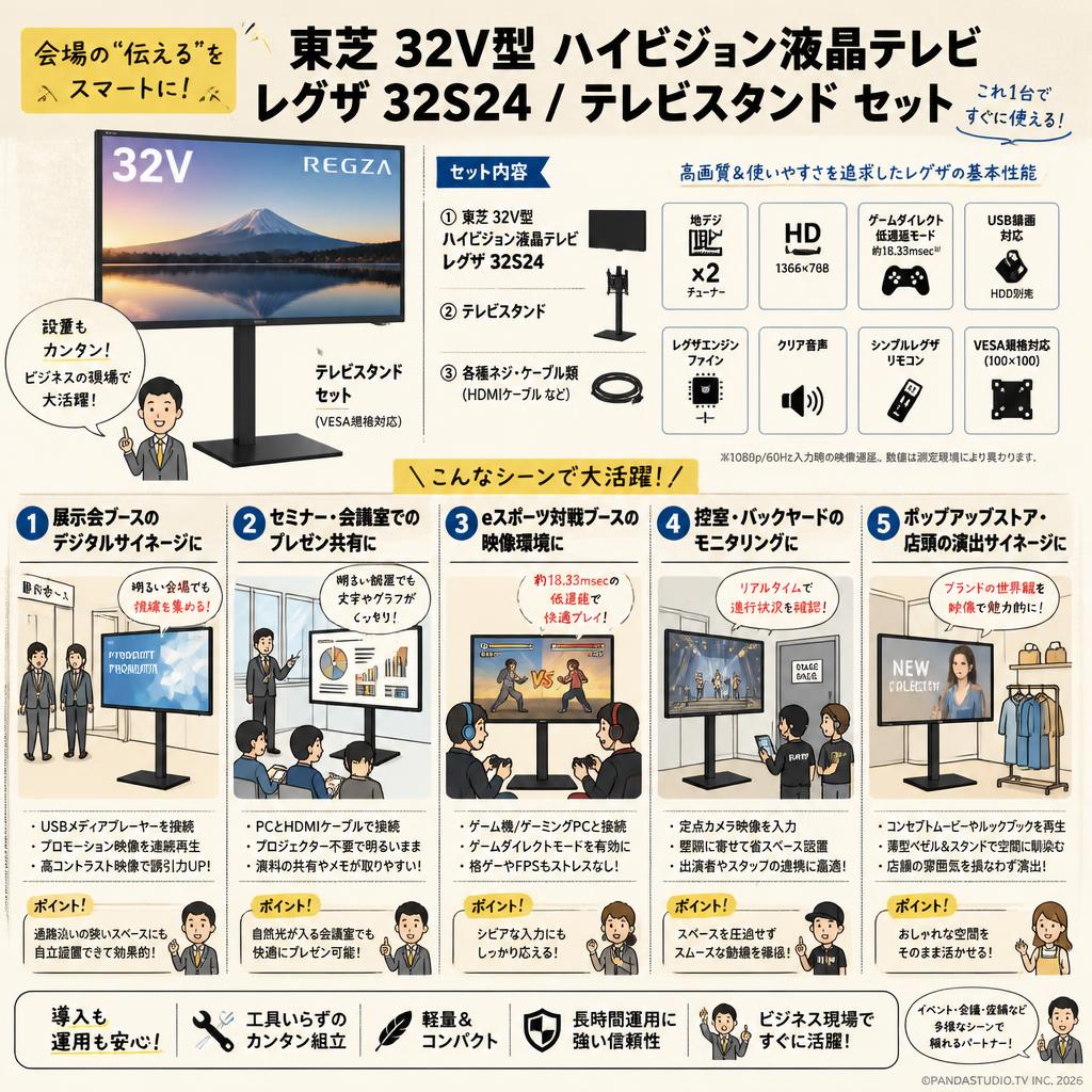 東芝 32V型 ハイビジョン液晶テレビ レグザ 32S24 / テレビスタンド セット 用途