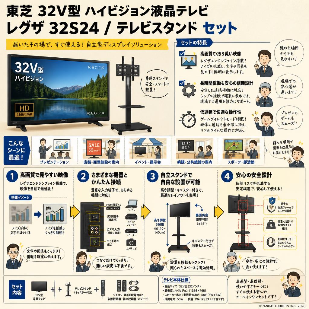 東芝 32V型 ハイビジョン液晶テレビ レグザ 32S24 / テレビスタンド セット 概要
