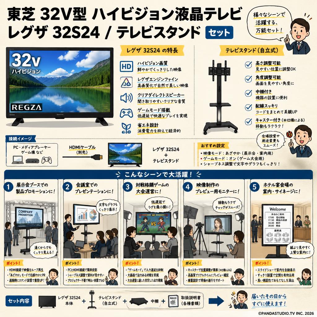 東芝 32V型 ハイビジョン液晶テレビ レグザ 32S24 / テレビスタンド セット 用途