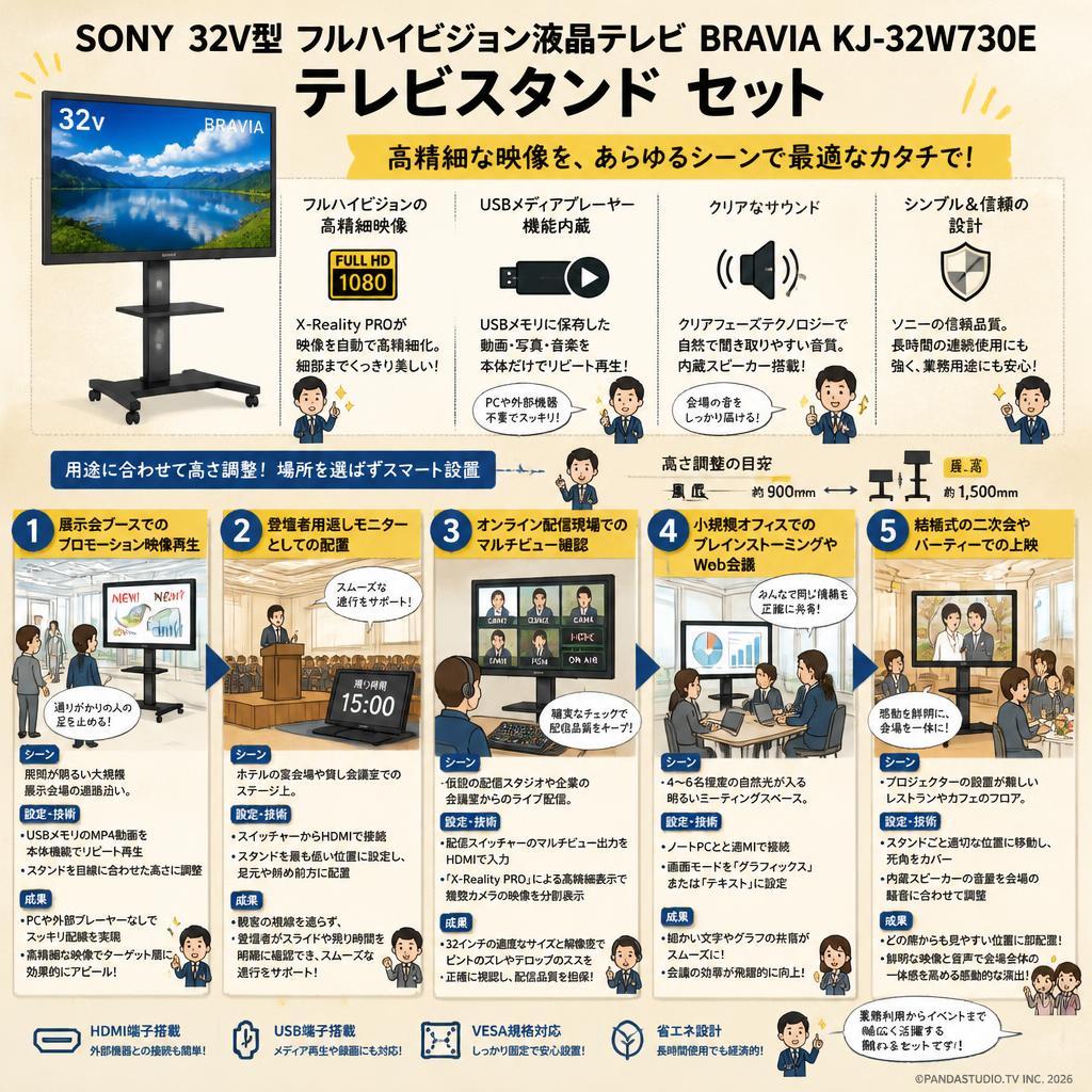 SONY 32V型 フルハイビジョン液晶テレビ BRAVIA KJ-32W730E / テレビスタンド セット 用途