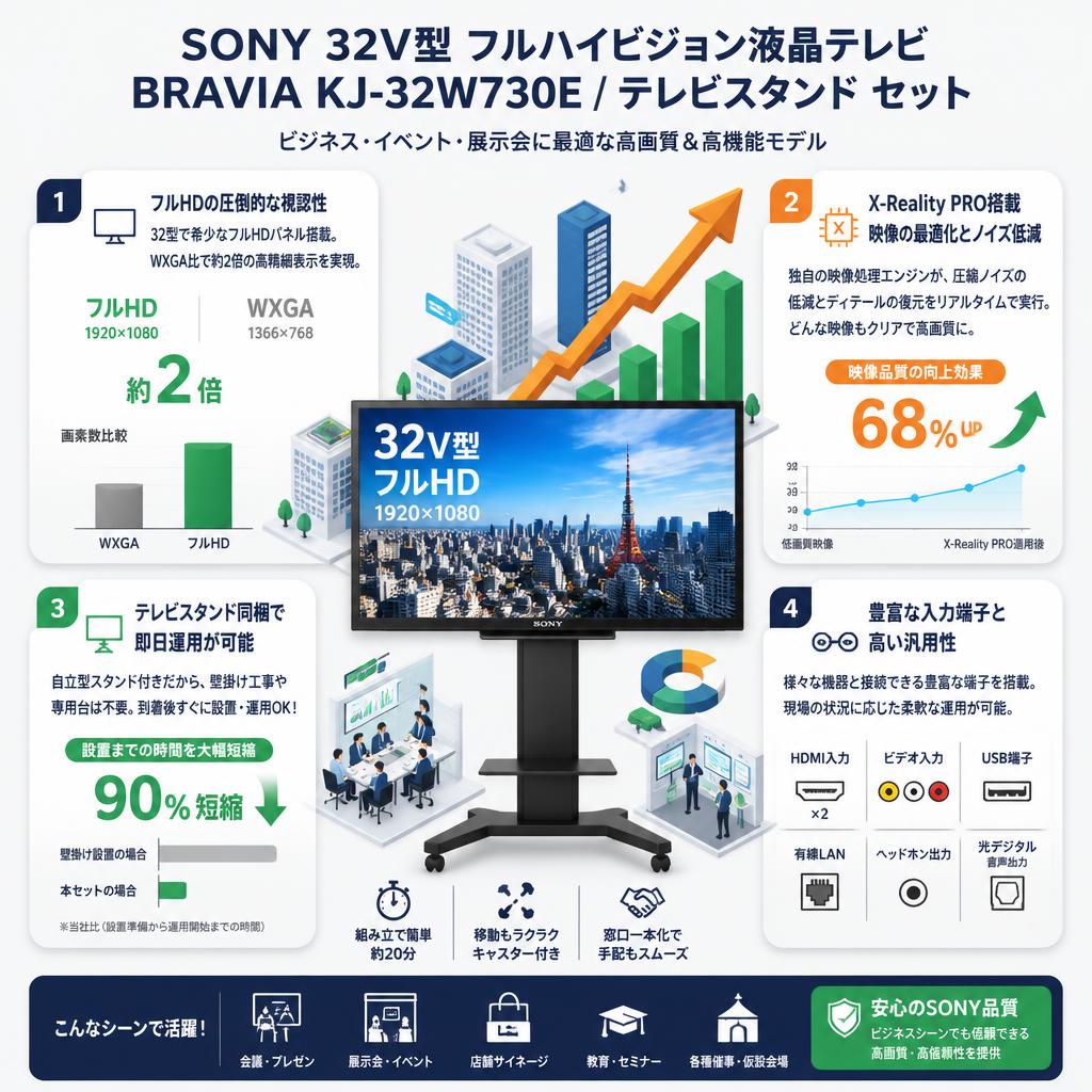 SONY 32V型 フルハイビジョン液晶テレビ BRAVIA KJ-32W730E / テレビスタンド セット セールスポイント