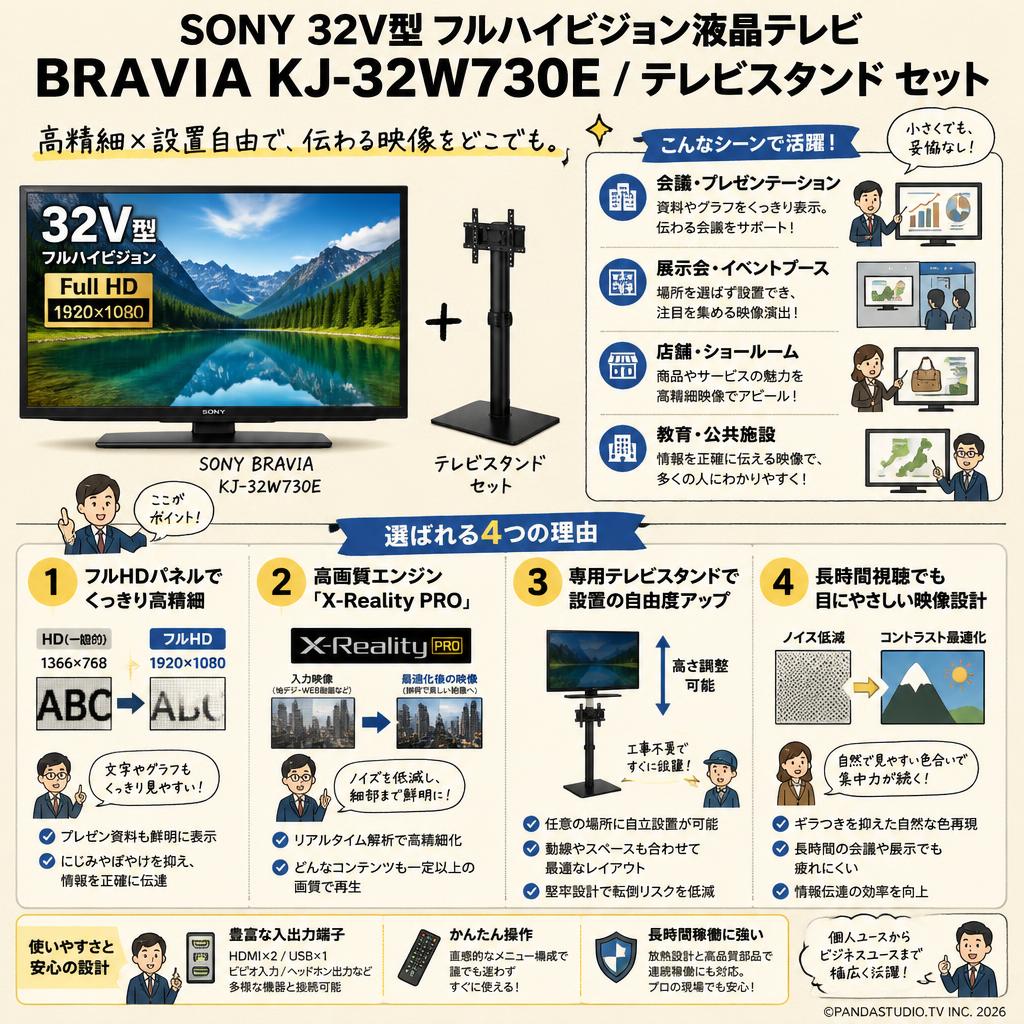 SONY 32V型 フルハイビジョン液晶テレビ BRAVIA KJ-32W730E / テレビスタンド セット 概要