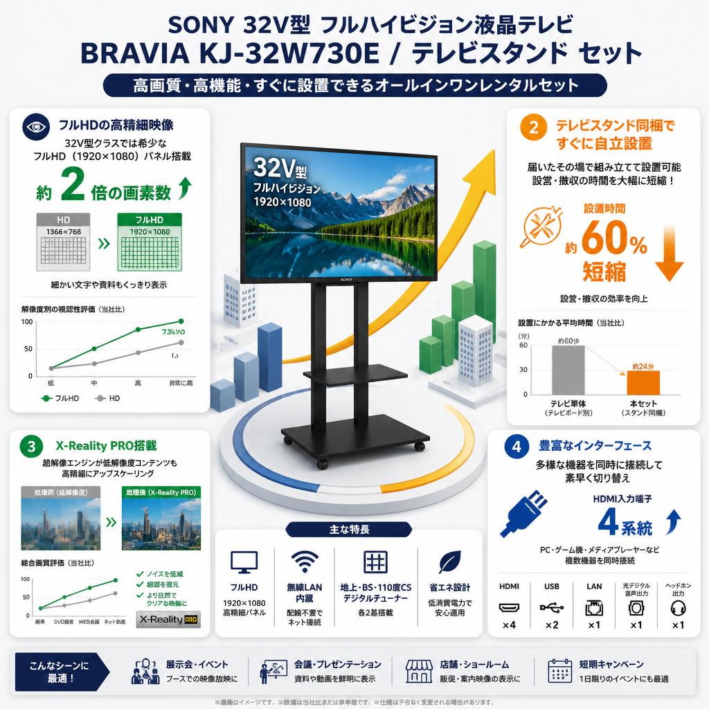 SONY 32V型 フルハイビジョン液晶テレビ BRAVIA KJ-32W730E / テレビスタンド セット セールスポイント