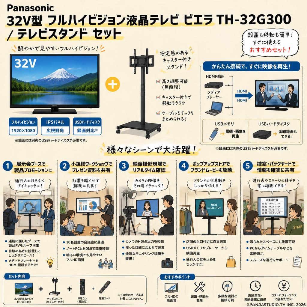 Panasonic 32V型 フルハイビジョン液晶テレビ ビエラ TH-32G300 / テレビスタンド セット 用途