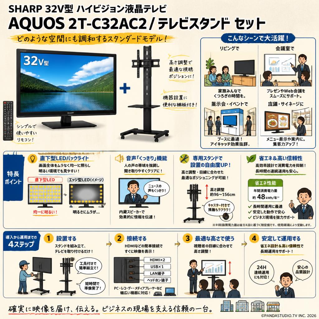 SHARP 32V型 ハイビジョン液晶テレビ AQUOS 2T-C32AC2 / テレビスタンド セット 概要