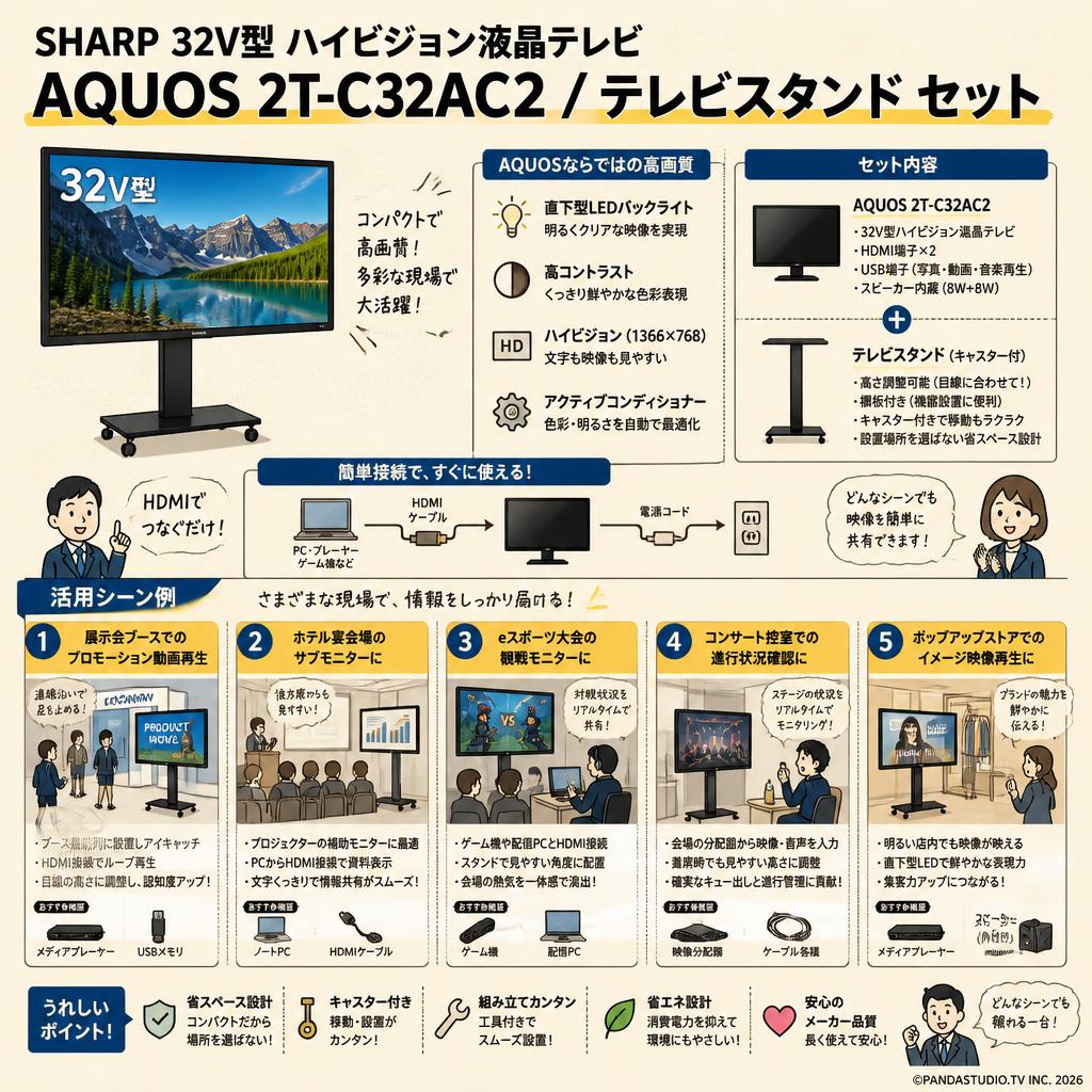 SHARP 32V型 ハイビジョン液晶テレビ AQUOS 2T-C32AC2 / テレビスタンド セット 用途