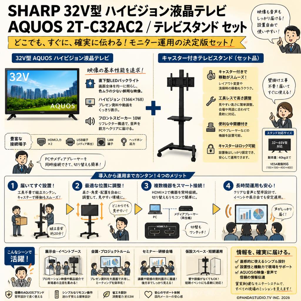 SHARP 32V型 ハイビジョン液晶テレビ AQUOS 2T-C32AC2 / テレビスタンド セット 概要