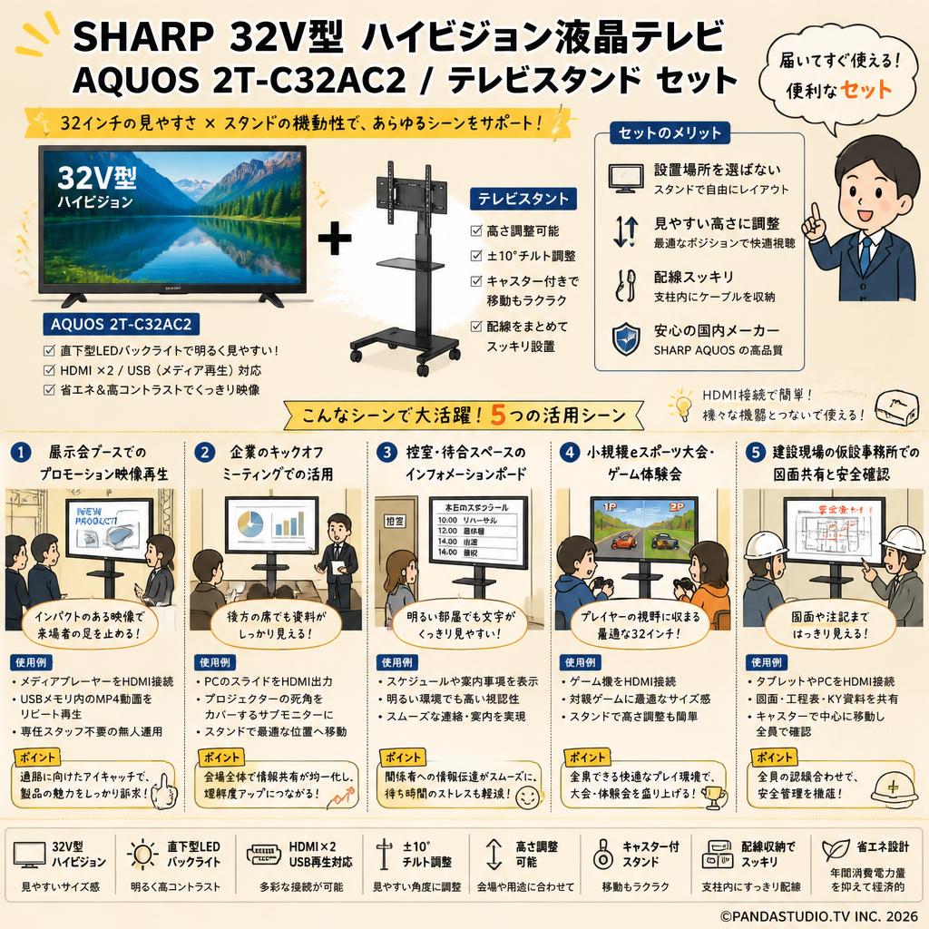 SHARP 32V型 ハイビジョン液晶テレビ AQUOS 2T-C32AC2 / テレビスタンド セット 用途