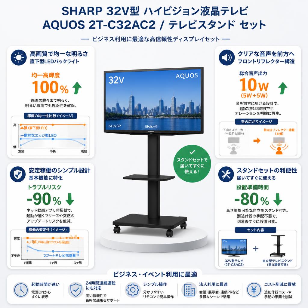 SHARP 32V型 ハイビジョン液晶テレビ AQUOS 2T-C32AC2 / テレビスタンド セット セールスポイント
