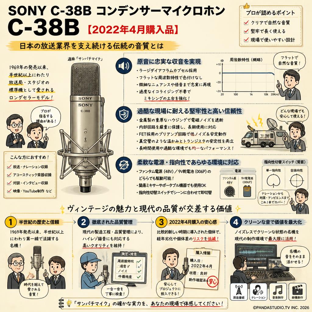 SONY C-38B コンデンサーマイクロホン C38B【2022年4月購入品】 概要