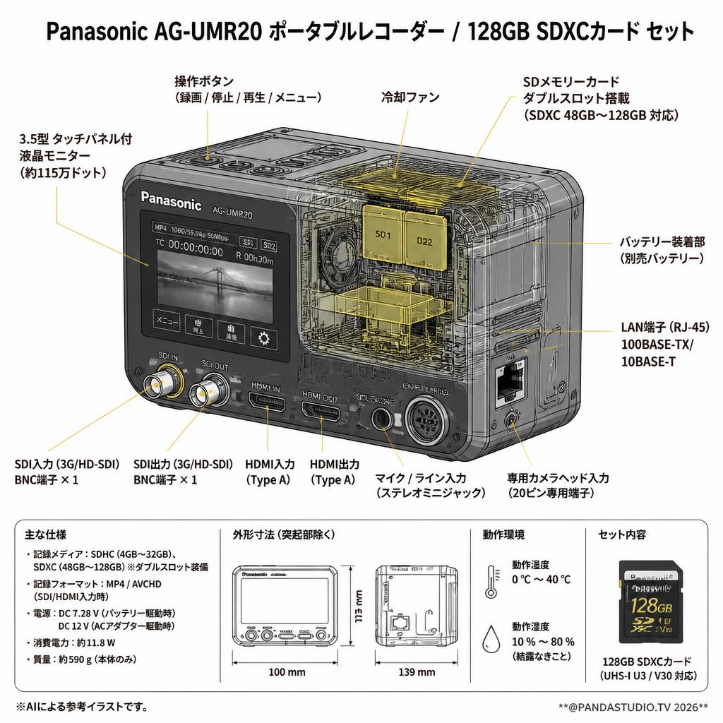 Panasonic AG-UMR20 ポータブルレコーダー /  128GB SDXCカード セット スペック