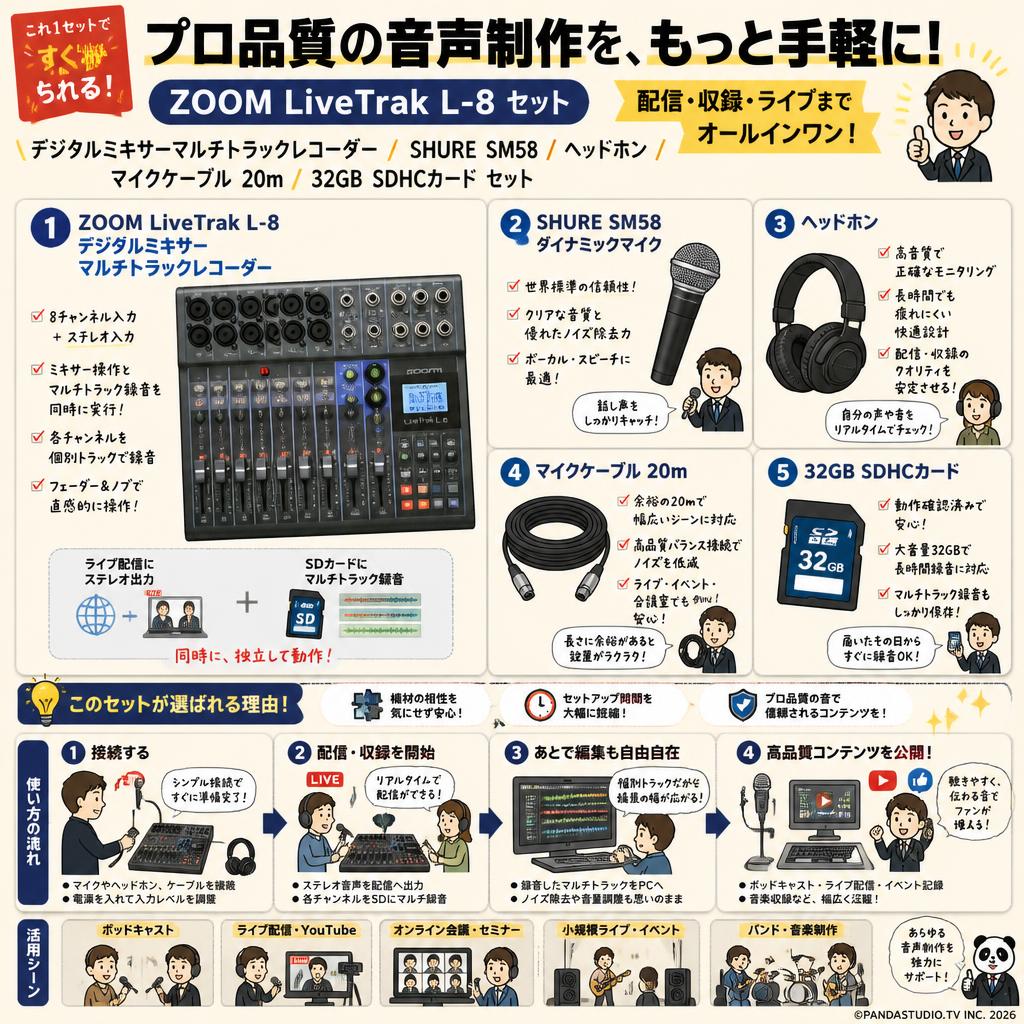 ZOOM LiveTrak L-8 デジタルミキサーマルチトラックレコーダー / SHURE