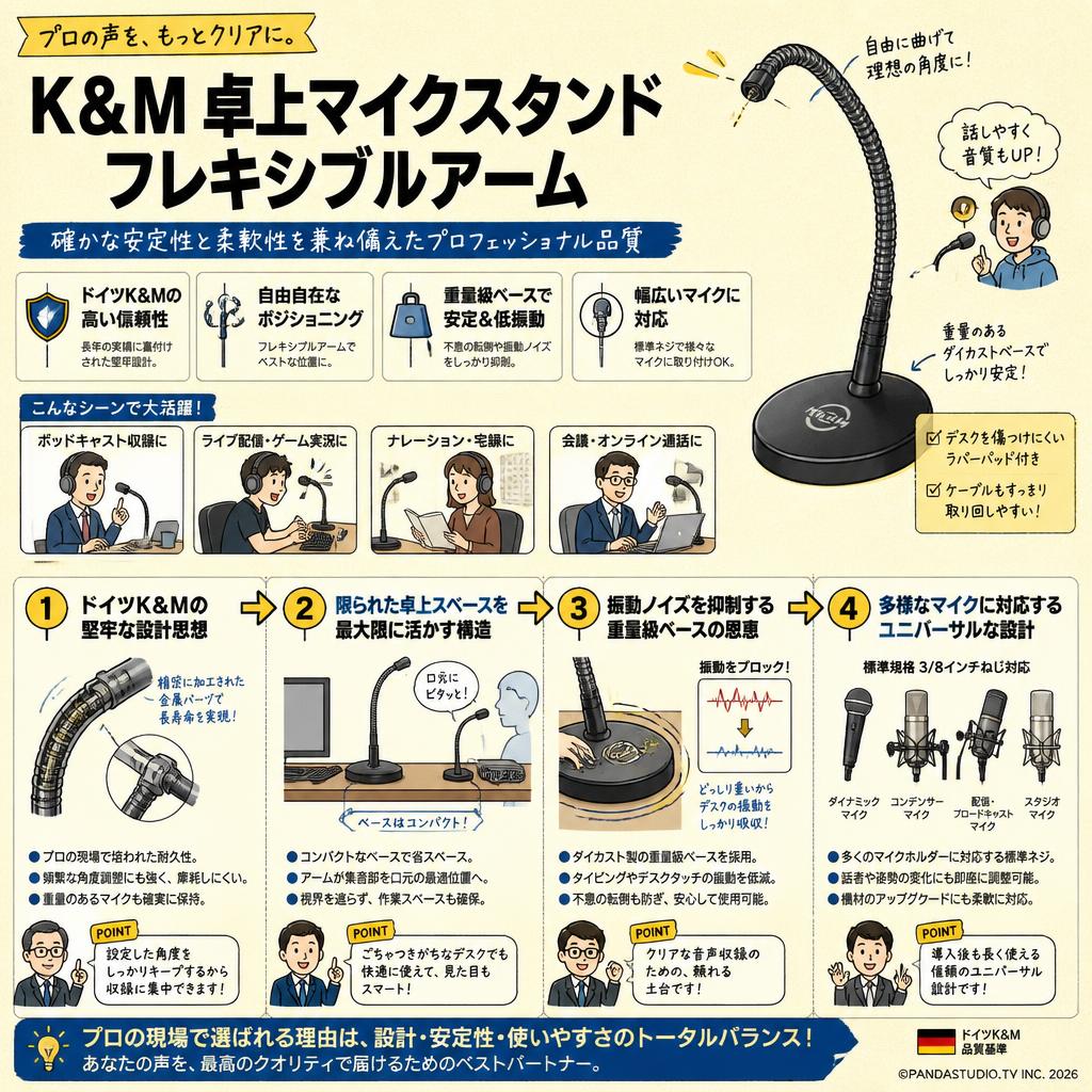 K&M 卓上マイクスタンド フレキシブルアーム 概要