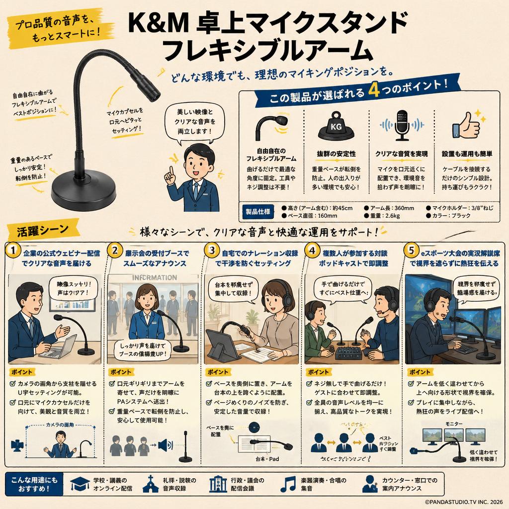 K&M 卓上マイクスタンド フレキシブルアーム 用途
