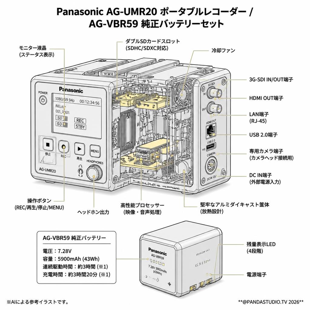 Panasonic AG-UMR20 ポータブルレコーダー / AG-VBR59 純正バッテリーセット スペック