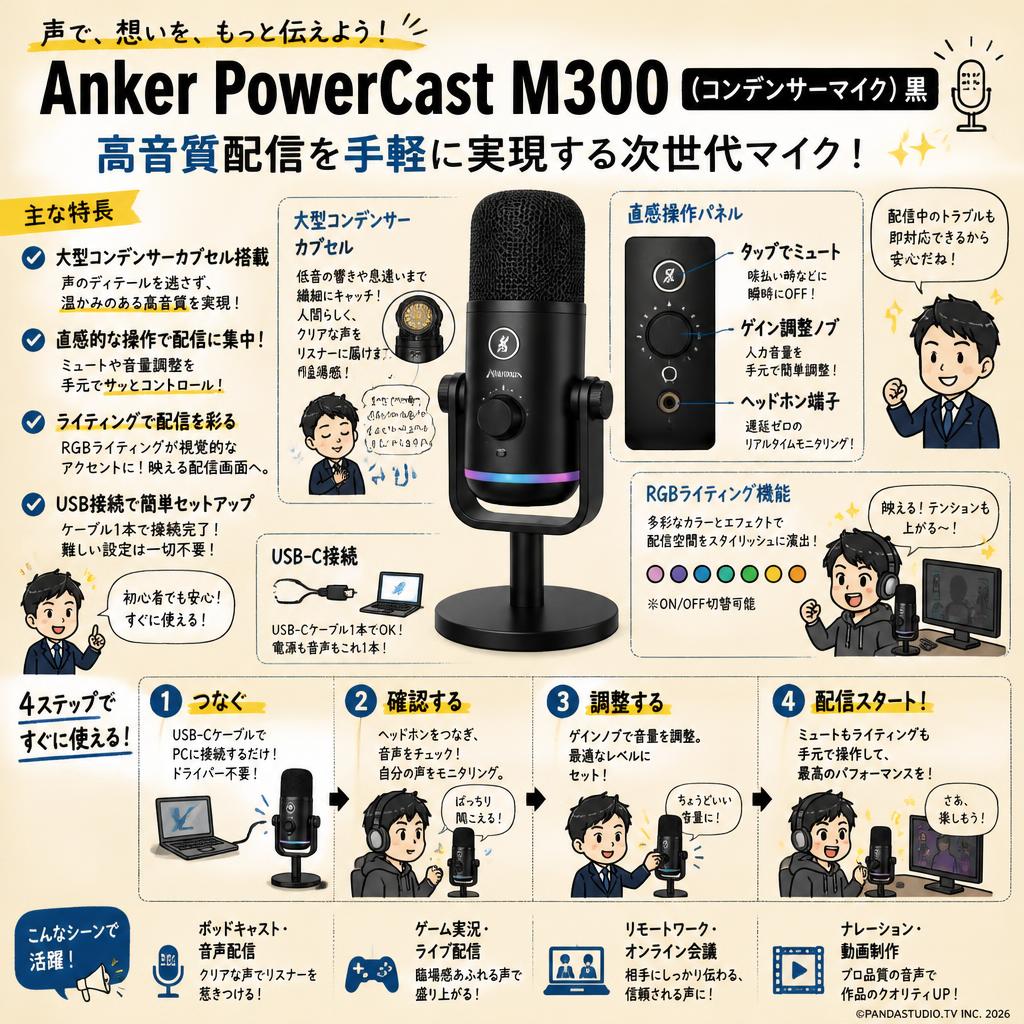 Anker PowerCast M300（コンデンサーマイク）黒 概要