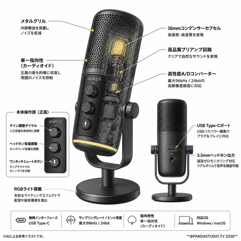Anker PowerCast M300（コンデンサーマイク）黒 スペック
